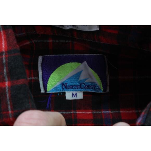 Northcrest Mens Medium Red Plaid Flannel Long Sleeve VTG Lumberjack - Picture 5 of 13